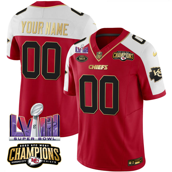 Chiefs AFC West Champions & Super Bowl LVIII Patch Vapor Custom Jersey - All Stitched - Red Alternate — view 1