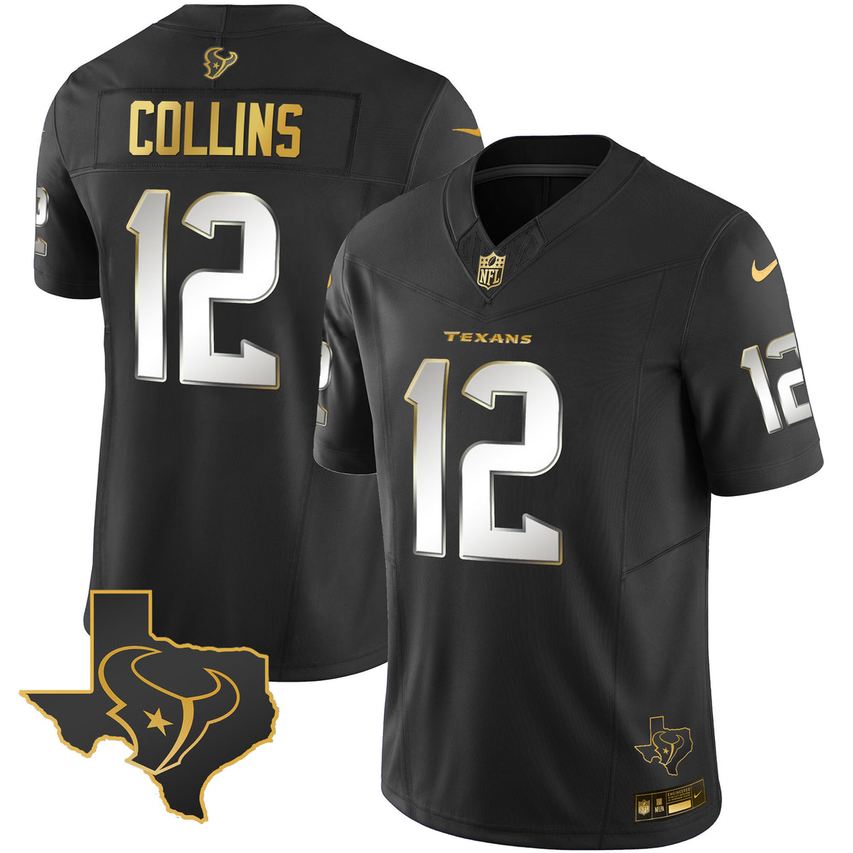 Men's Houston Texans Gold Vapor Limited Jersey - All Stitched - Black Limited - Nico Collins — view 1