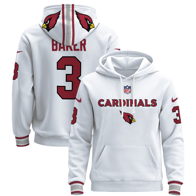 Men's Arizona Cardinals 2024 Pullover Hoodie V3 - All Stitched - White - Budda Baker — view 1