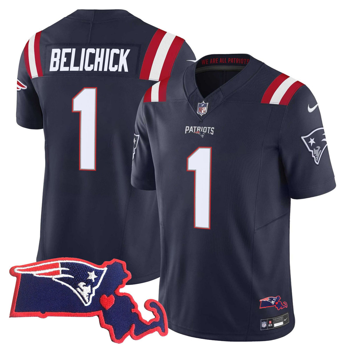 Women's Patriots Massachusetts Patch Vapor Jersey - All Stitched - Navy - Bill Belichick — view 1
