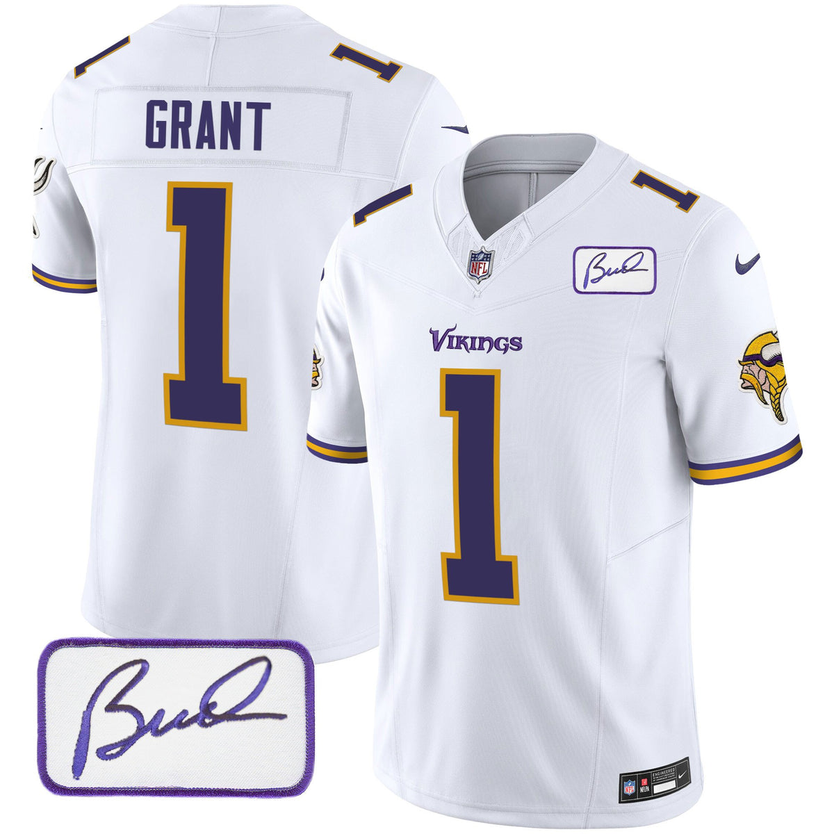 Men's Vikings Bud Grant Patch Classic Limited Jersey V6 - All Stitched - White - Bud Grant — view 1