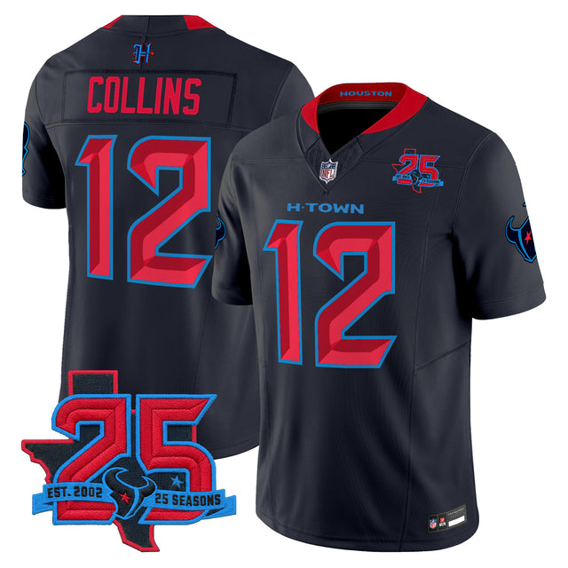 Men's Houston Texans 25th Year Anniversary Patch Vapor Limited Jersey - All Stitched - Navy Limited - Nico Collins — view 1