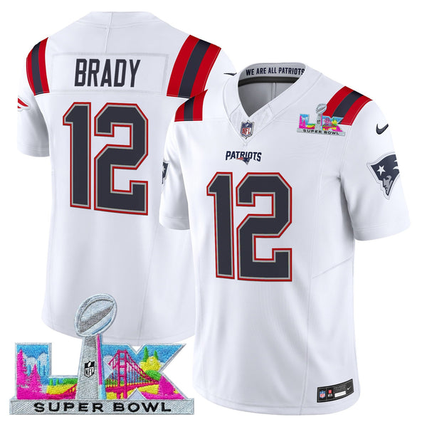 Men's New England Patriots Super Bowl LX Vapor Limited Jersey - All Stitched - White - Tom Brady — view 1