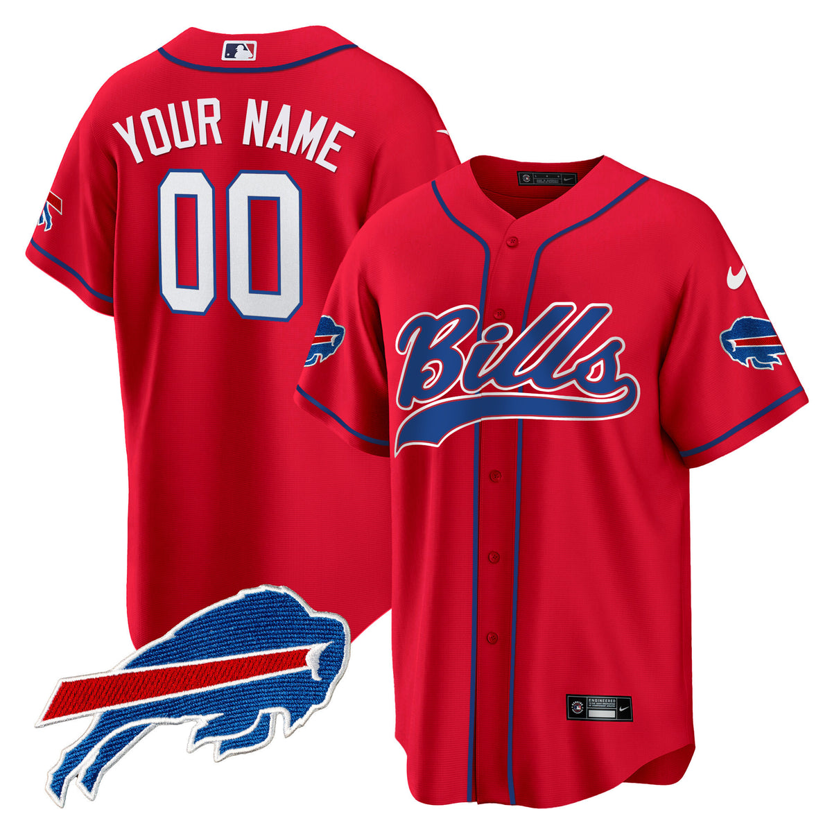 Buffalo Bills Baseball Custom Jersey - All Stitched - Red — view 1