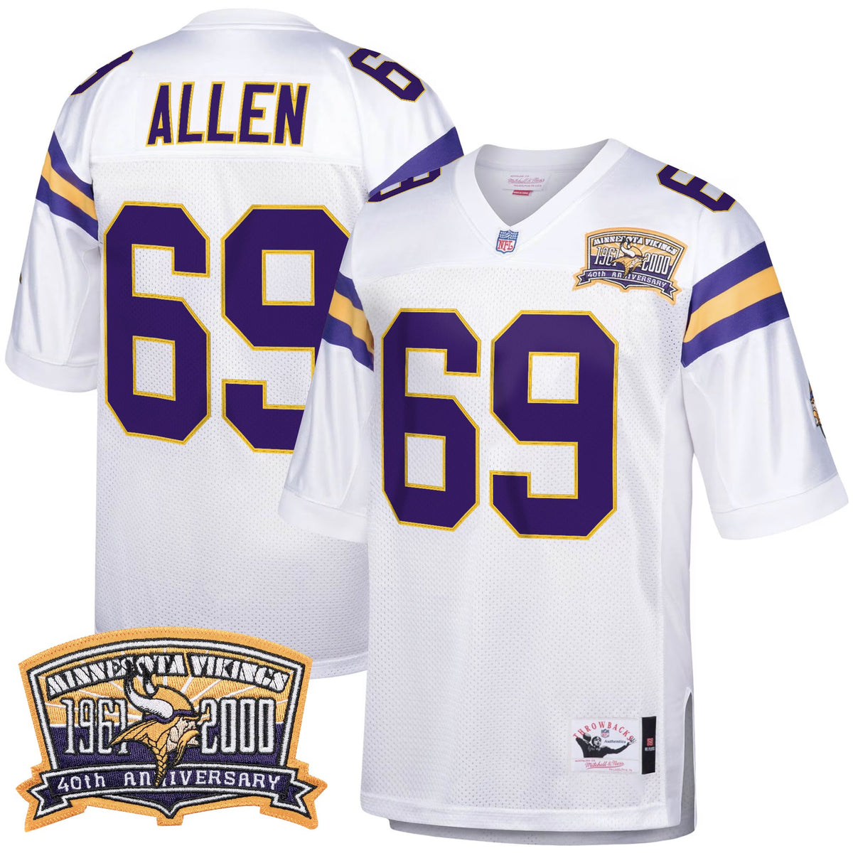 Men's Minnesota Vikings Throwback Player Jersey - All Stitched - White Retired - Jared Allen — view 1