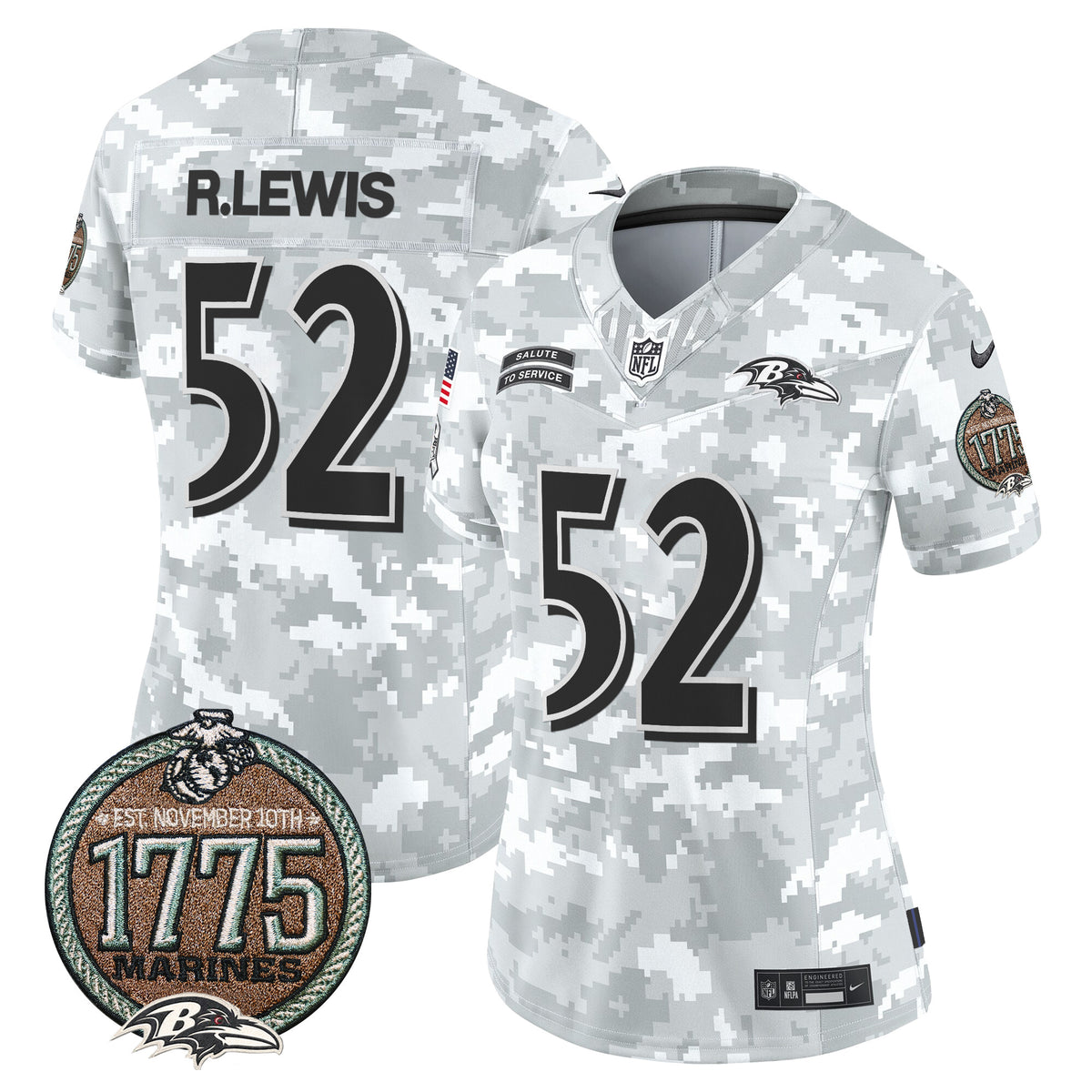 Women's Ravens 2024 Salute to Service Establishment Year Patch Vapor Limited Jersey - All Stitched - Marines - Ray Lewis — view 1