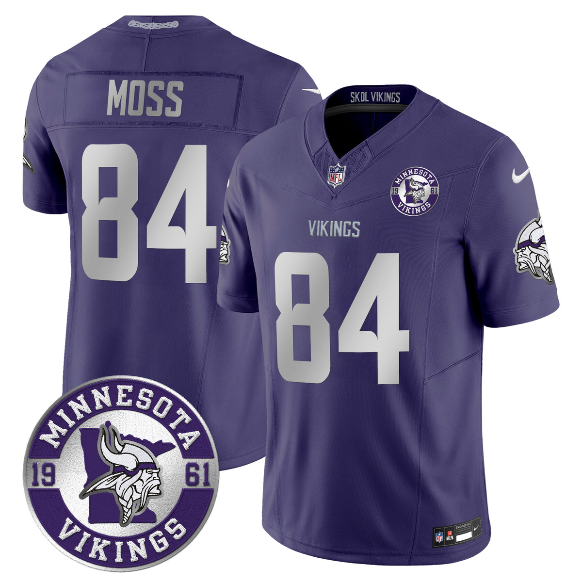 Men's Minnesota Vikings 2024 Vapor Limited Jersey - Est. 1961 Patch - All Stitched - Purple - Randy Moss — view 1