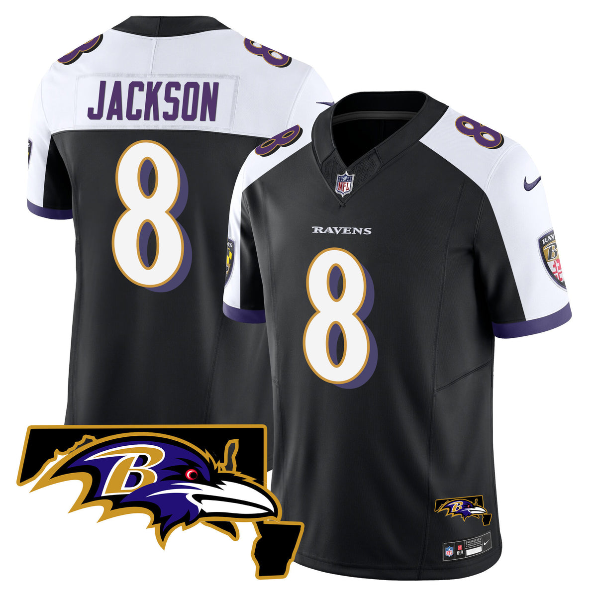 Men's Ravens Maryland Patch Vapor Limited Jersey - All Stitched - Black Alternate - Lamar Jackson — view 1