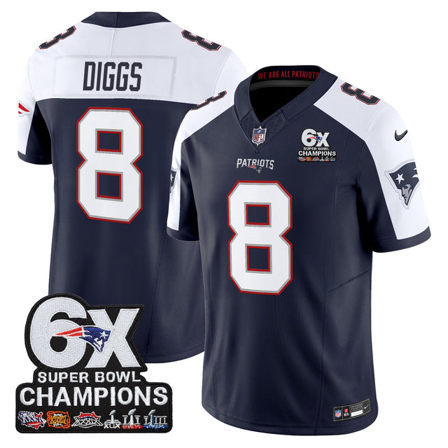 Men's New England Patriots 6-Time Champions Patch Vapor Limited Jersey - All Stitched - Navy Alternate - Stefon Diggs — view 1