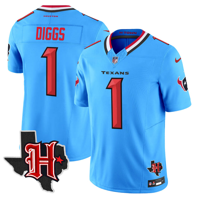 Men's Houston Texans 2024 Texas Patch Vapor Limited Jersey V5 - All Stitched - Blue - Stefon Diggs — view 1