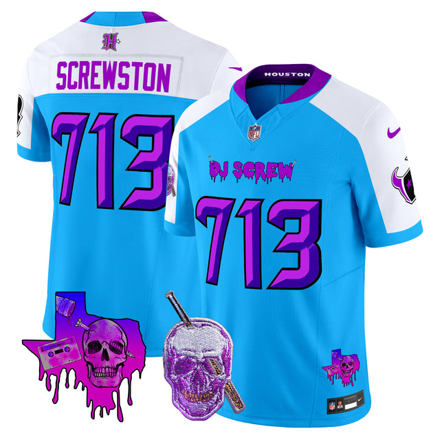 Men's Houston Texans DJ Screw Vapor Limited Jersey - All Stitched - Blue Alternate - Screwston 713 — view 1
