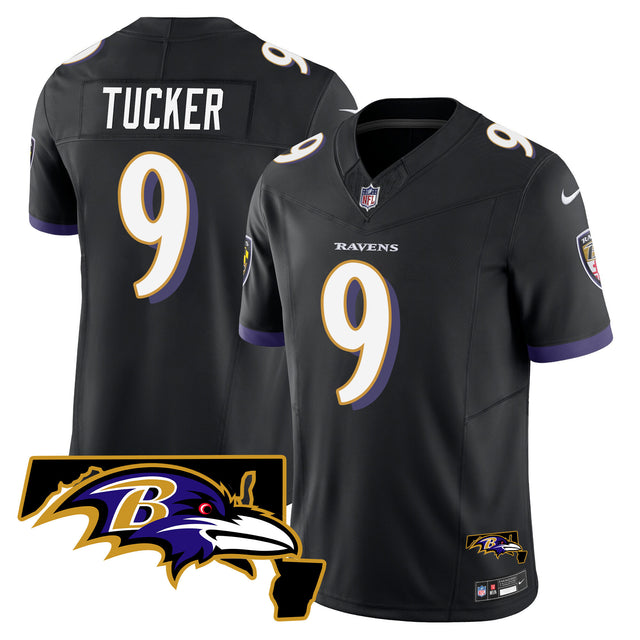 Men's Ravens Maryland Patch Vapor Limited Jersey - All Stitched - Black - Justin Tucker — view 1