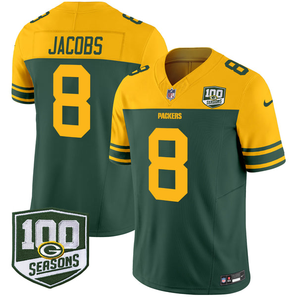 Men's Green Bay Packers Throwback 100th Season Patch Vapor Limited Jersey - All Stitched - Green - Josh Jacobs — view 1