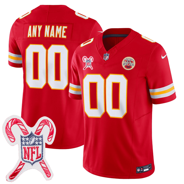 Kansas City Chiefs Christmas Patch Vapor Limited Custom Jersey - All Stitched - Red — view 1