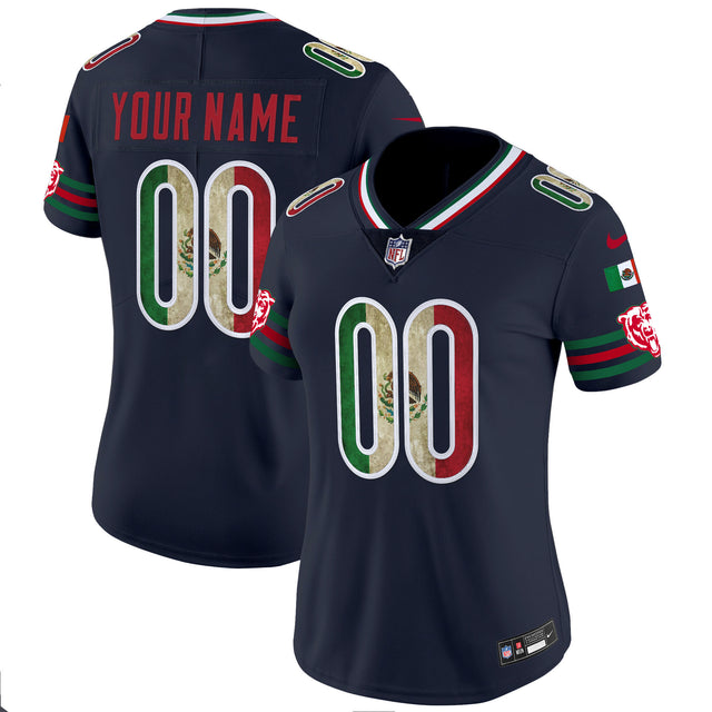 Chicago Bears Mexico Vapor Limited Custom Jersey - All Stitched - Navy — view 1