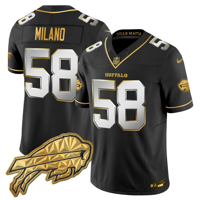 Men's Buffalo Bills 2025 Rivalries Gold Vapor Limited Jersey - All Stitched - Black Limited - Matt Milano — view 1