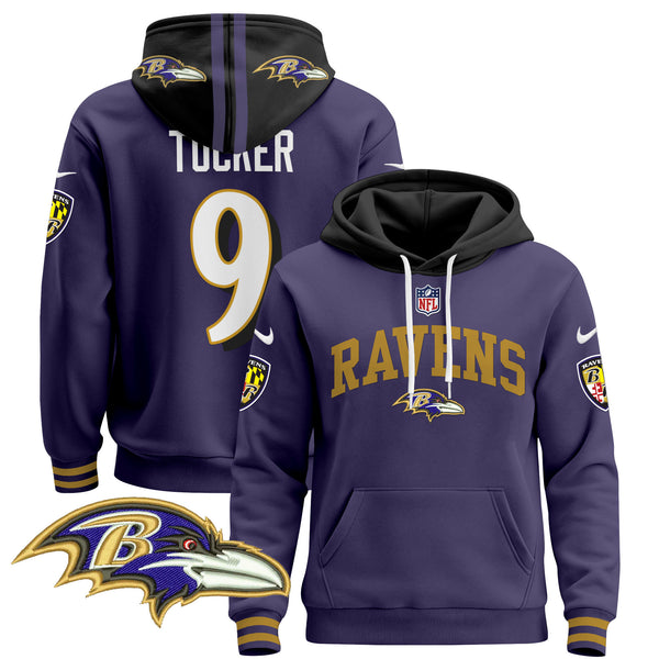 Men's Baltimore Ravens 2024 Pullover Hoodie V2 - All Stitched - Purple - Justin Tucker — view 1