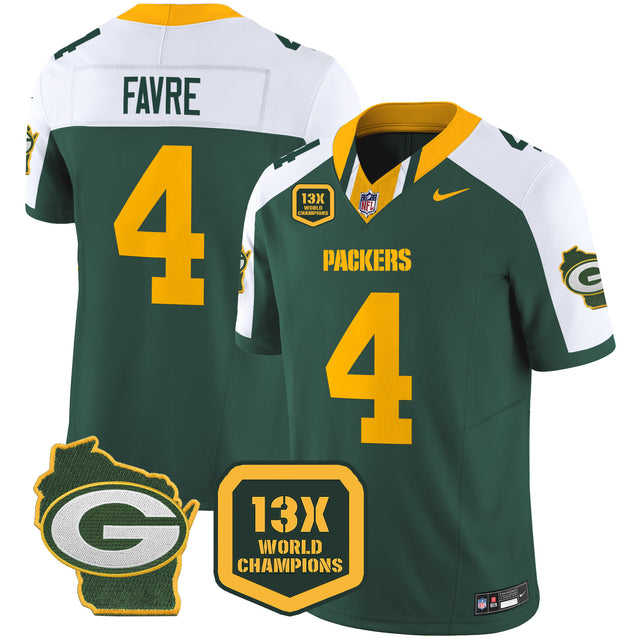 Men's Packers 13 Time World Champions & Home Patch Vapor Limited Jersey – All Stitched - Alternate - Brett Favre — view 1