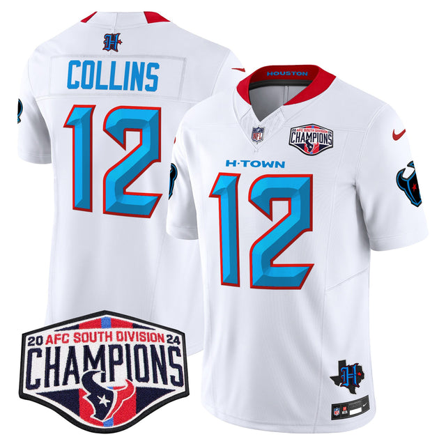 Men's Houston Texans 2024 AFC South Division Champions Patch Vapor Limited Jersey - All Stitched - White - Nico Collins — view 1