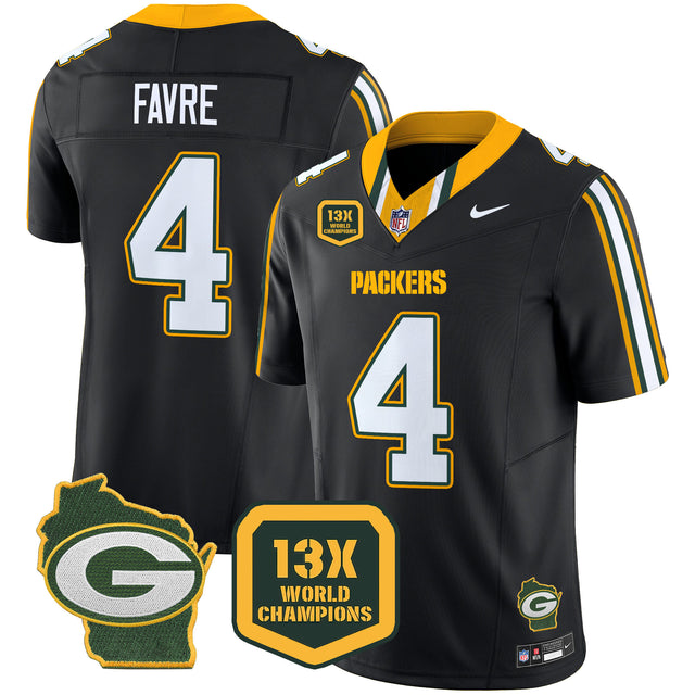 Men's Packers 13 Time World Champions & Home Patch Vapor Limited Jersey – All Stitched - Black - Brett Favre — view 1