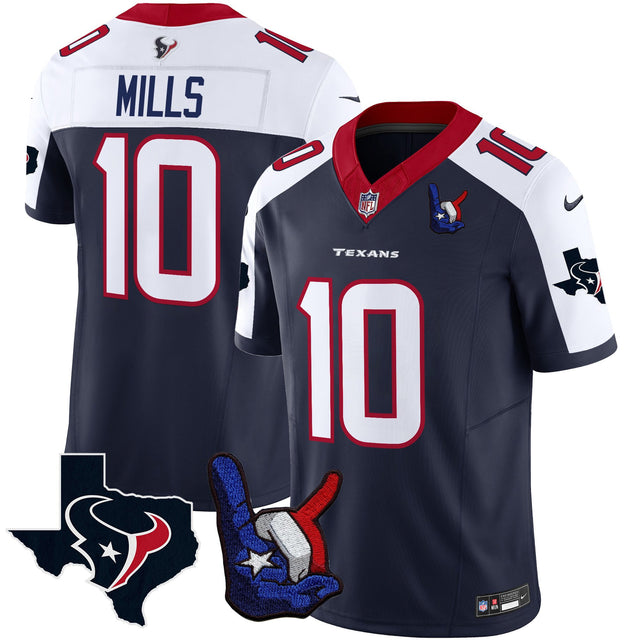 Men's Houston Texans Hand Sign Throwing Up The H Vapor Jersey - All Stitched - Alternate - Davis Mills — view 1