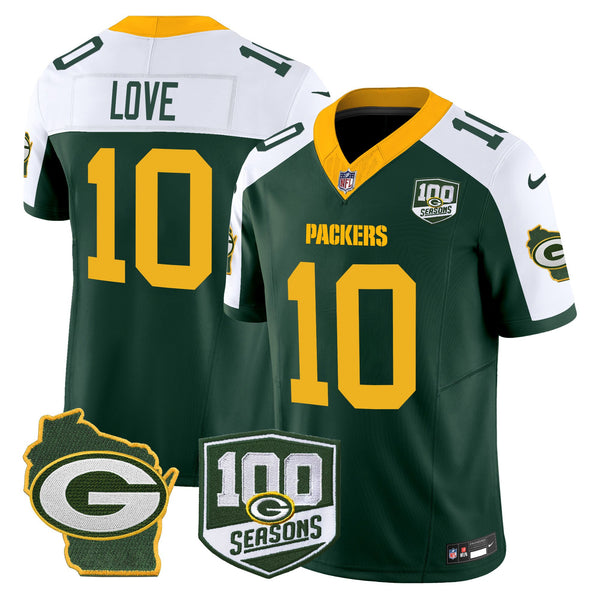 Men's Green Bay Packers 100th Season & Home Patch Vapor Limited Jersey - All Stitched - Alternate - Jordan Love — view 1