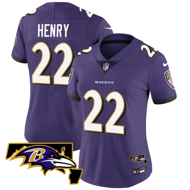 Women's Ravens Maryland Patch Vapor Limited Jersey - All Stitched - Purple - Derrick Henry — view 1