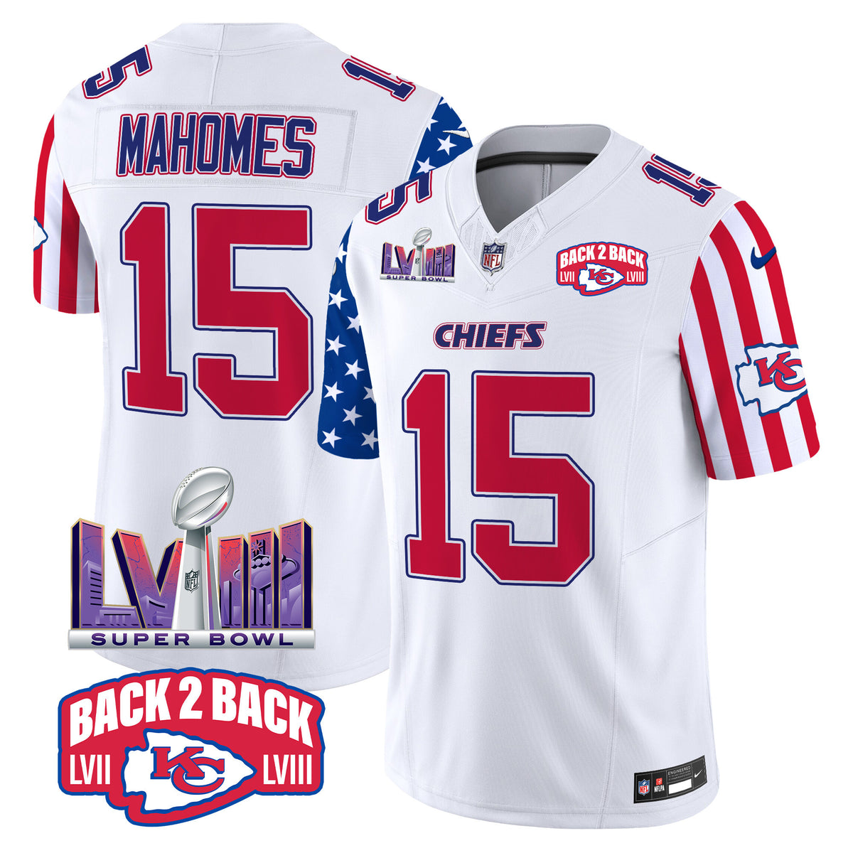 Men's Chiefs American Style Vapor Limited Jersey - All Stitched - White - Patrick Mahomes — view 1