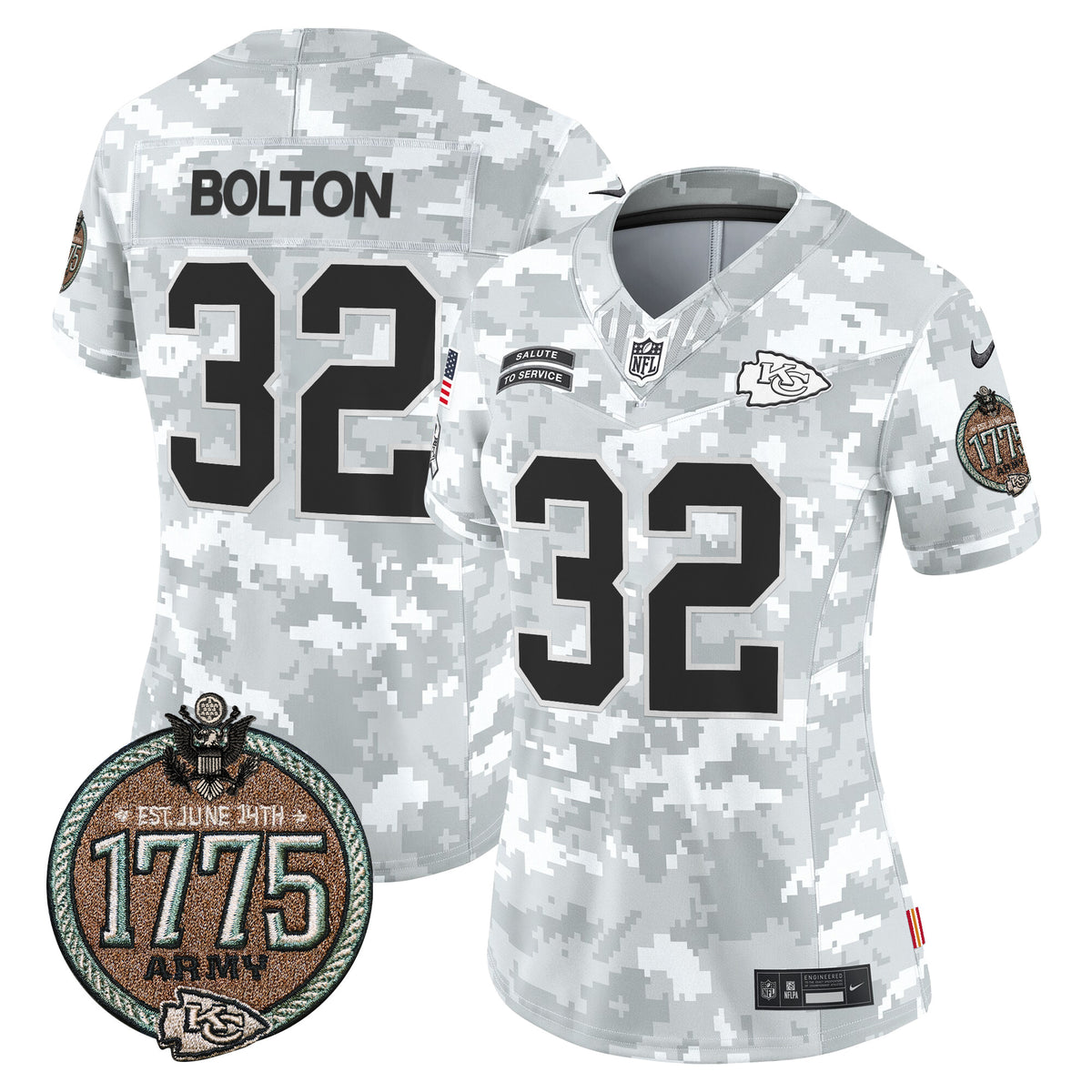 Women's Chiefs 2024 Salute to Service Establishment Year Patch Vapor Limited Jersey - All Stitched - Army - Nick Bolton — view 1
