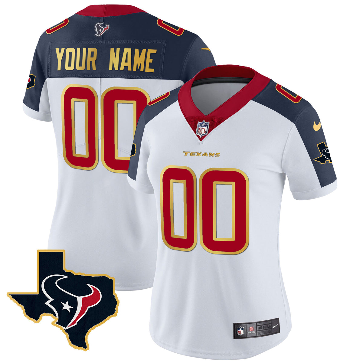 Houston Texans Gold Trim Vapor Custom Jersey - All Stitched - Inverted — view 1