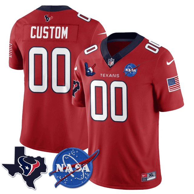 Houston Texans Nasa Patch City Edition Custom Jersey - All Stitched - Red — view 1