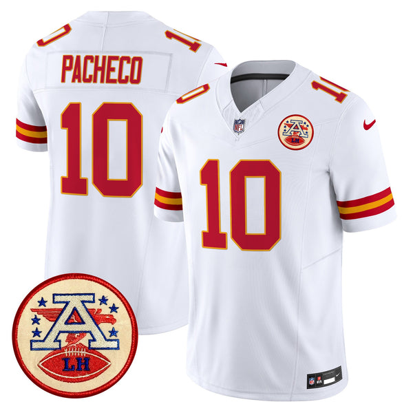 Men's Chiefs 2024 Lamar Hunt Patch Vapor Limited Jersey - All Stitched - White - Isiah Pacheco — view 1