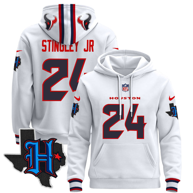 Men's Houston Texans 2024 Pullover Hoodie - All Stitched - White - Derek Stingley Jr — view 1