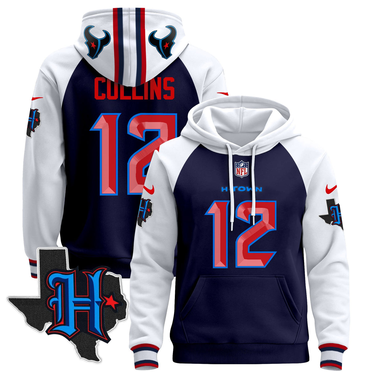 Men's Houston Texans 2024 Pullover Hoodie - All Stitched - Navy Alternate - Nico Collins — view 1