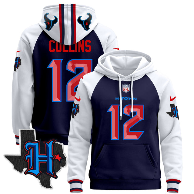 Men's Houston Texans 2024 Pullover Hoodie - All Stitched - Navy Alternate - Nico Collins — view 1