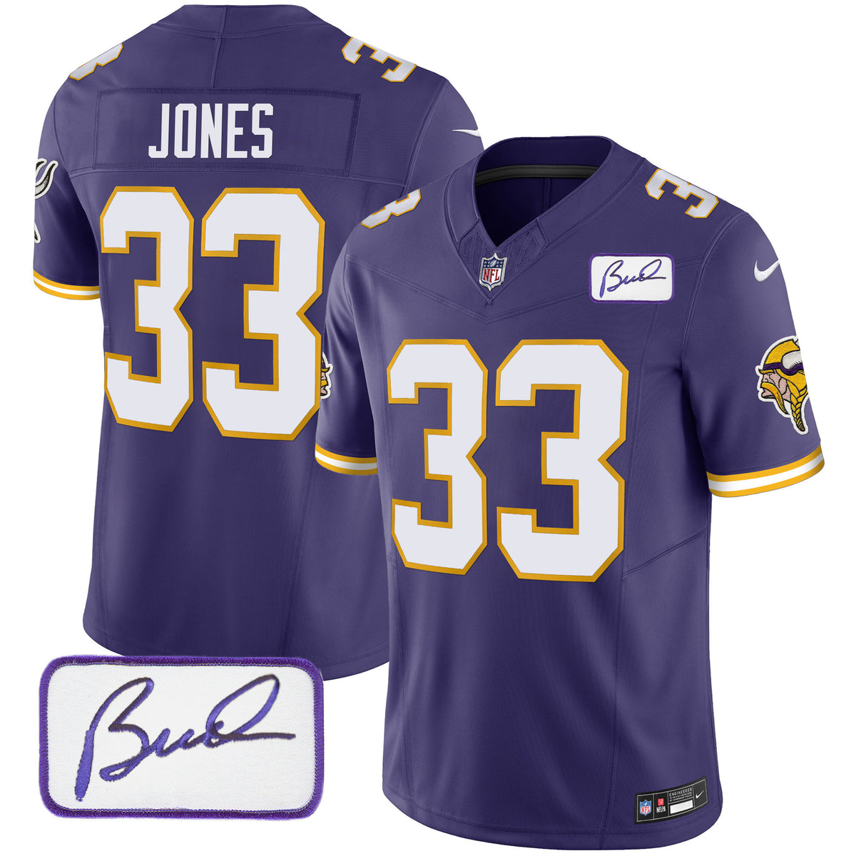 Men's Vikings Bud Grant Patch Classic Limited Jersey V3 - All Stitched - Purple - Aaron Jones — view 1