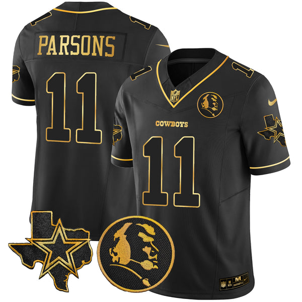 Men's Cowboys Texas & John Madden Patch Gold Vapor Limited Jersey - All Stitched - Black Gold - Micah Parsons — view 1