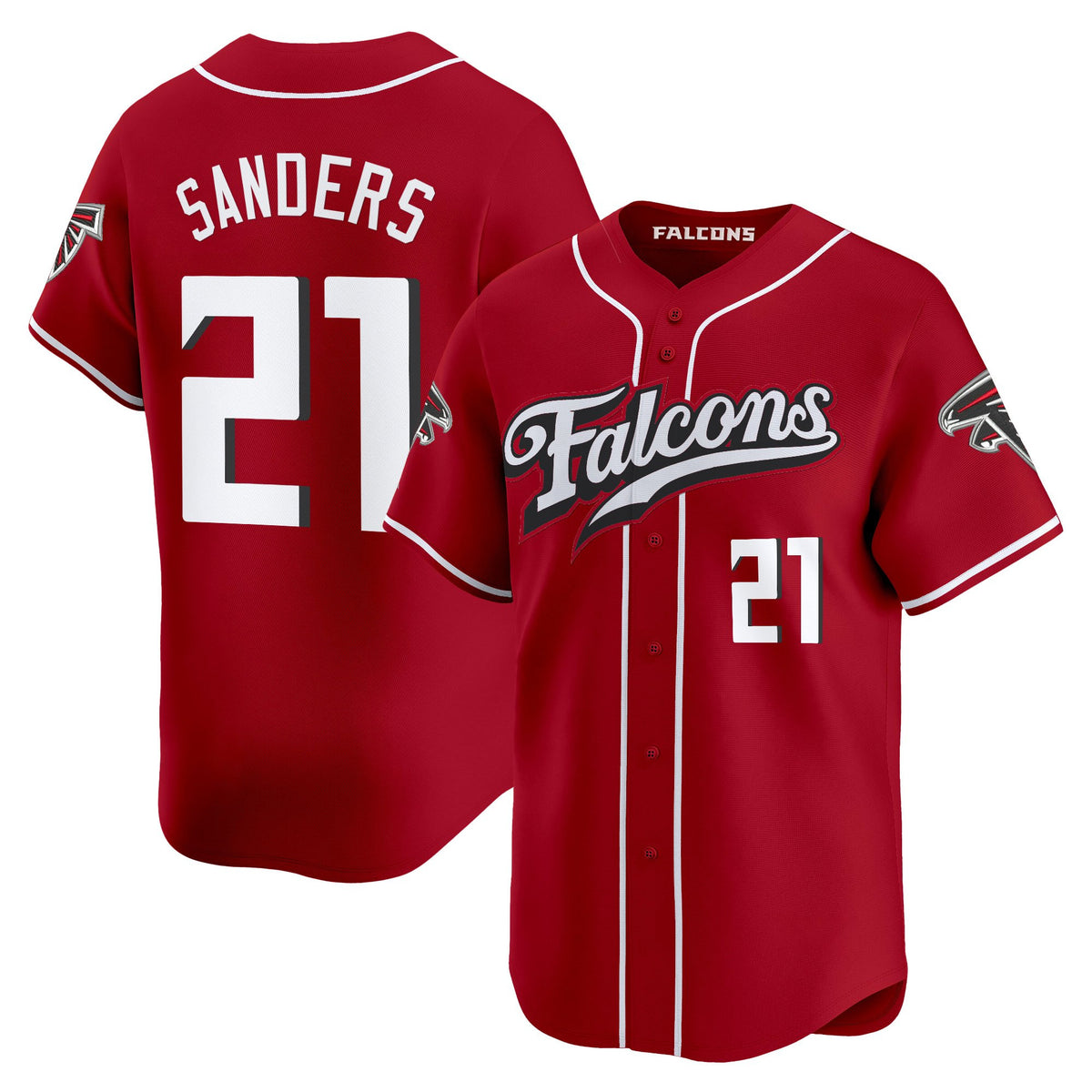Men's Atlanta Falcons 2025 Vapor Limited Baseball Jersey - All Stitched - Red - Deion Sanders — view 1