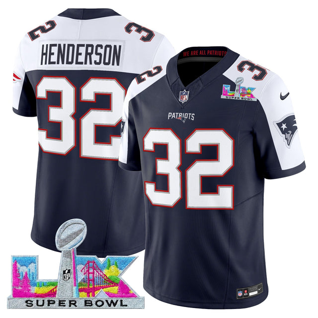 Men's New England Patriots Super Bowl LX Vapor Limited Jersey - All Stitched - Navy Alternate - TreVeyon Henderson — view 1