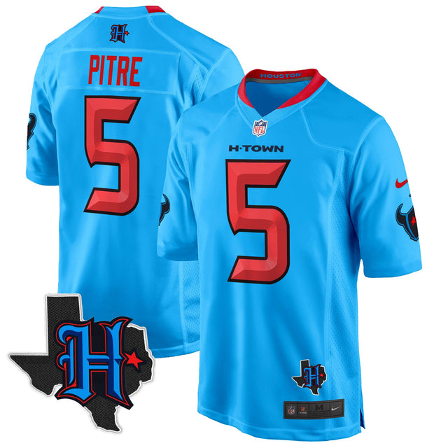 Men's Houston Texans 2024 Texas Patch Game Jersey - All Stitched - Blue - Jalen Pitre — view 1