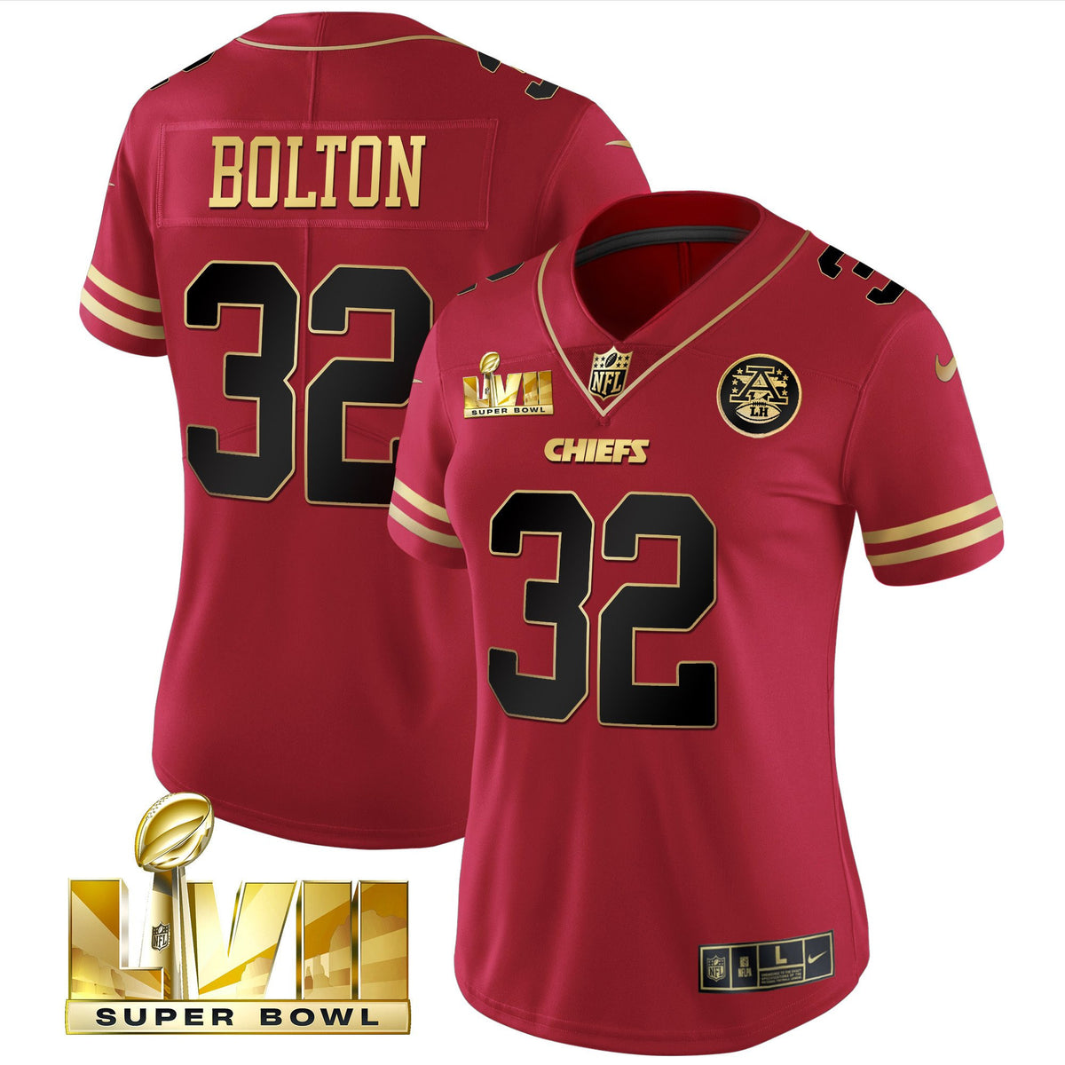 Women's Chiefs Super Bowl LVII Red Gold Vapor Jersey - All Stitched - Black Red - Nick Bolton — view 1