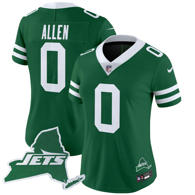 Women's New York Jets Home Patch Vapor Legacy Limited Jersey - All Stitched - Green - Braelon Allen — view 1