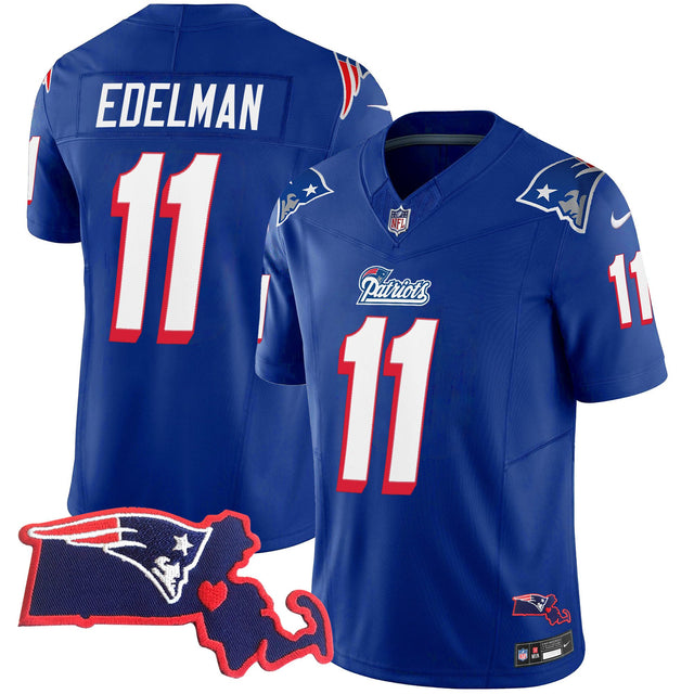 Men's Patriots 1996 Throwback State Patch Vapor Jersey - All Stitched - Royal - Julian Edelman — view 1