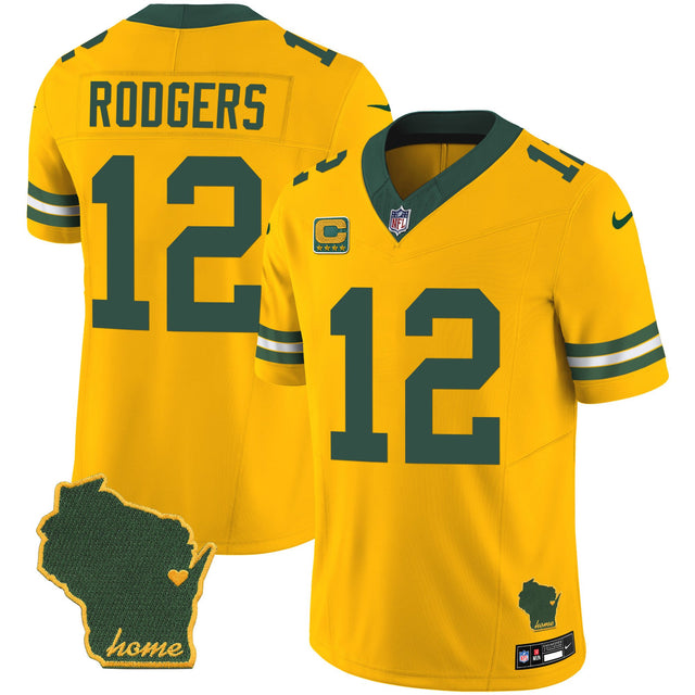 Men's Packers Home Patch Vapor Jersey - All Stitched - Gold - Aaron Rodgers — view 1