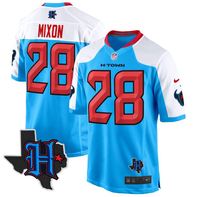Men's Houston Texans 2024 Texas Patch Game Jersey - All Stitched - Blue Alternate - Joe Mixon — view 1