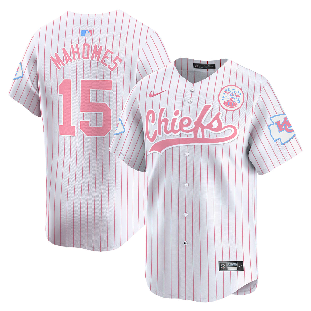 Unisex Chiefs Bubblegum Pink Vapor Premier Limited Jersey - All Stitched - Pinstripe - Patrick Mahomes — view 1