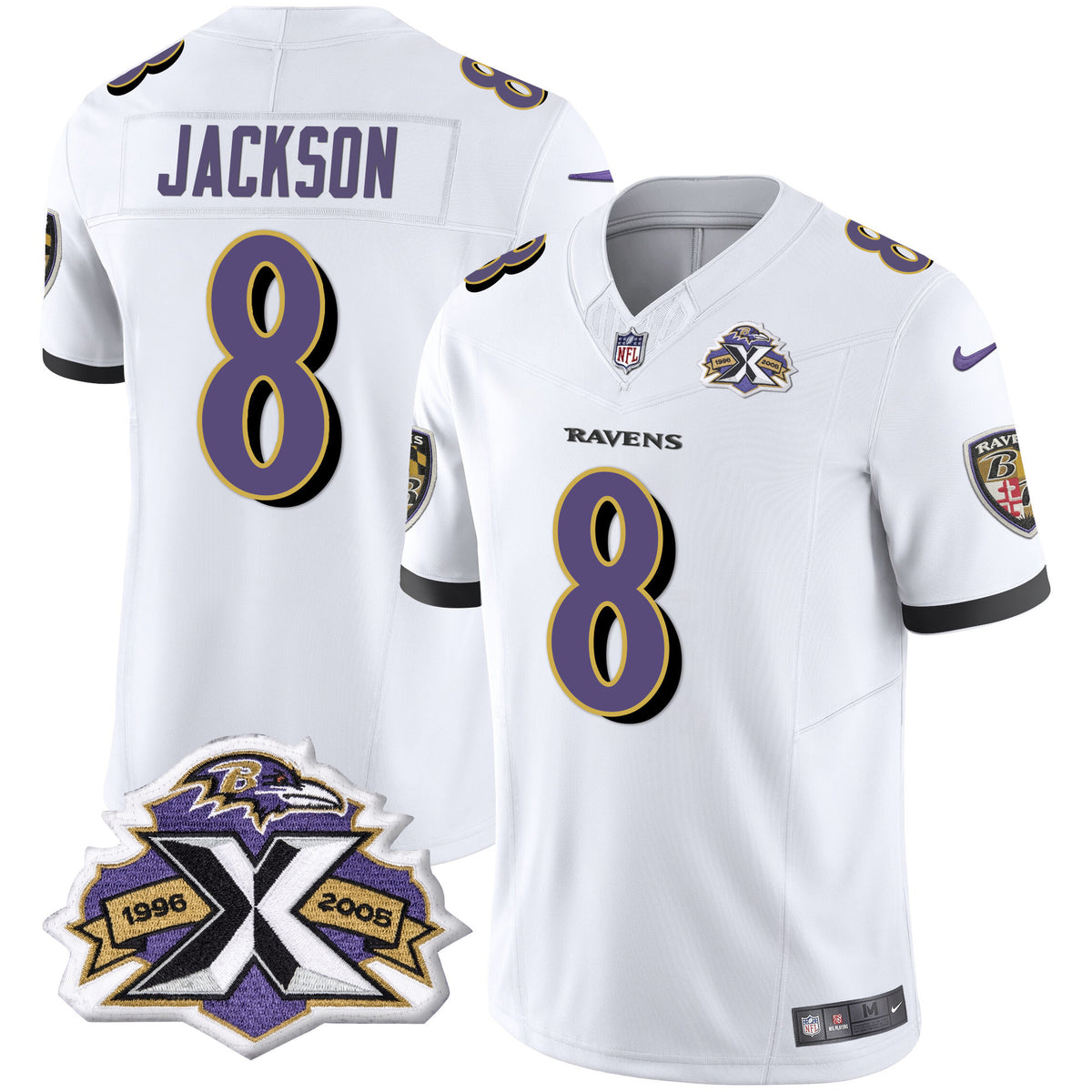 Men's Ravens 2005 Throwback Black Vapor Limited Jersey - All Stitched - White - Lamar Jackson — view 1