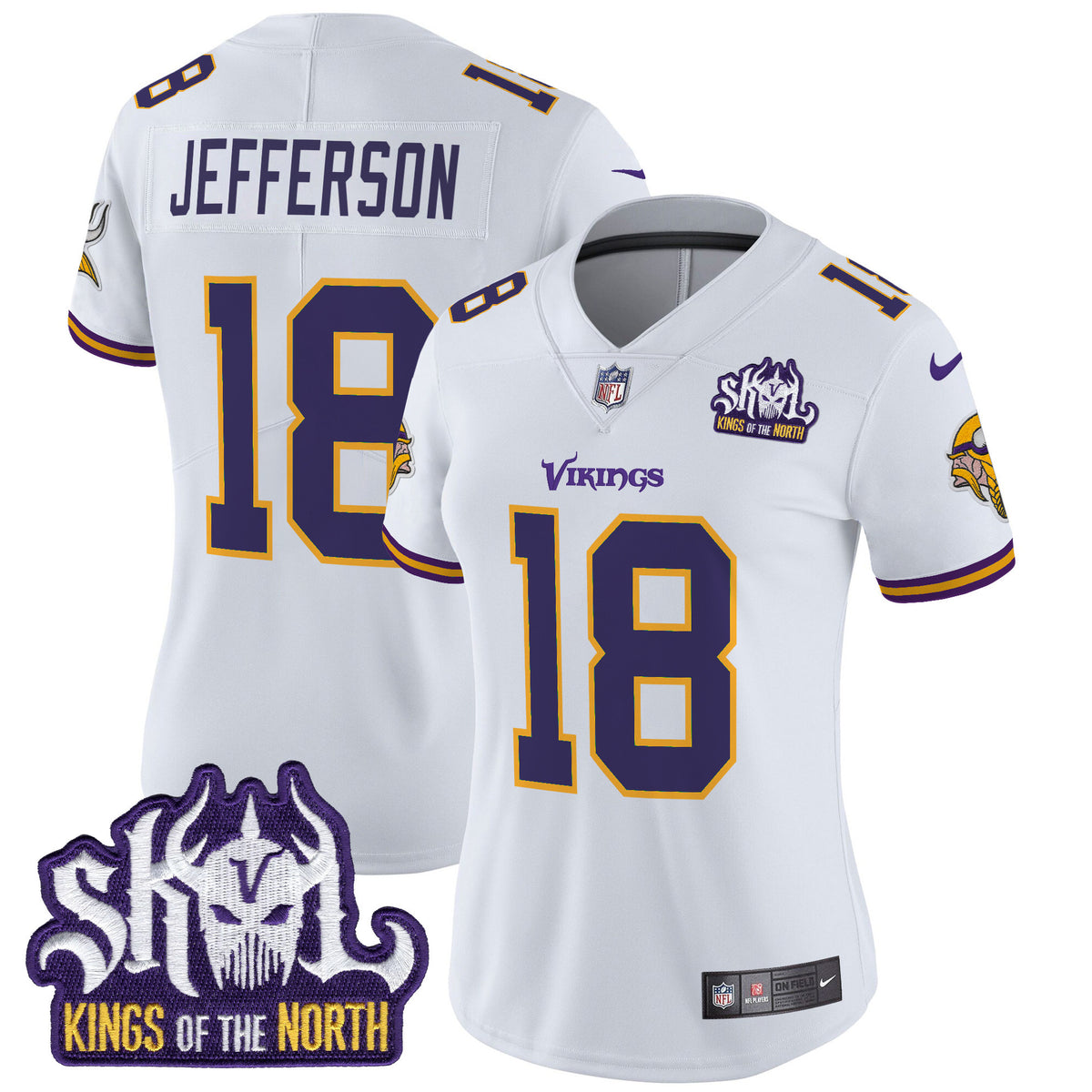 Women's Minnesota Vikings King Of The North Patch Throwback Vapor Limited Jersey - All Stitched - White - Justin Jefferson — view 1