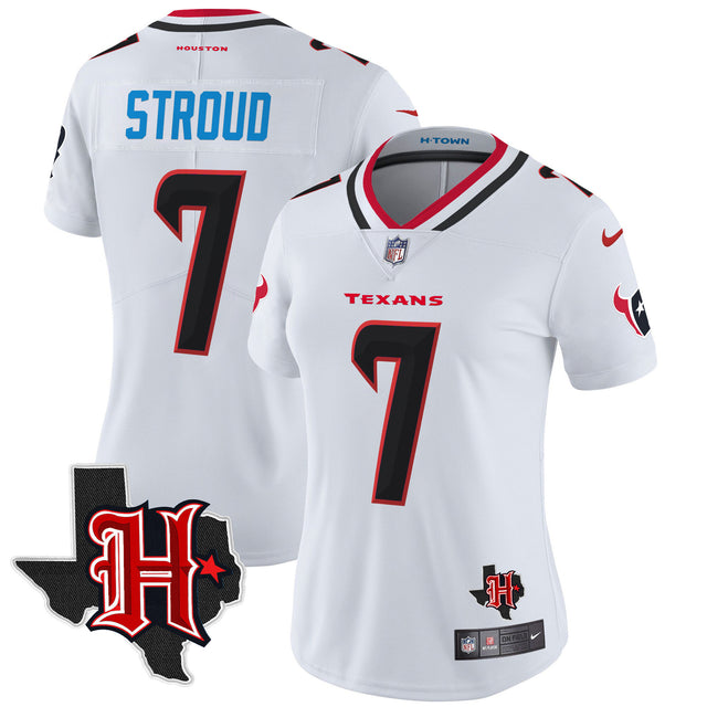 Women's Houston Texans 2024 Texas Patch Vapor Limited Jersey V5 - All Stitched - White - C.J. Stroud — view 1