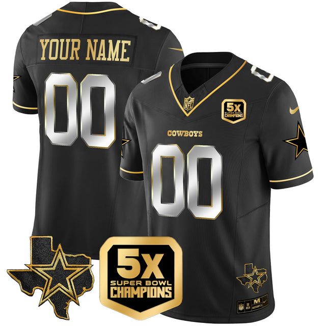 Cowboys 5x Super Bowl Champions Vapor Limited Custom Jersey - All Stitched - Black Limited — view 1